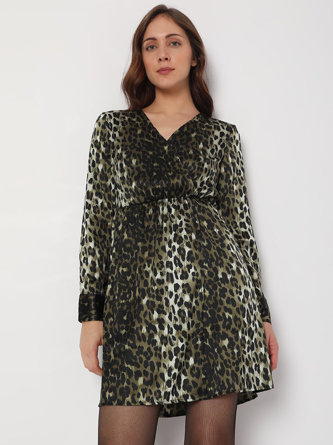 

Vero Moda Green Animal Print A-Line Mini Dress