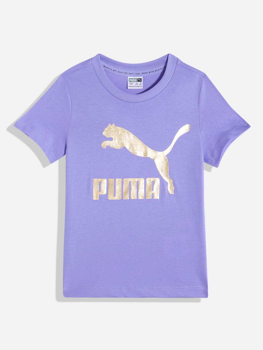 

Puma Girls Brand Logo Printed Pure Cotton Classics Youth T-shirt, Purple
