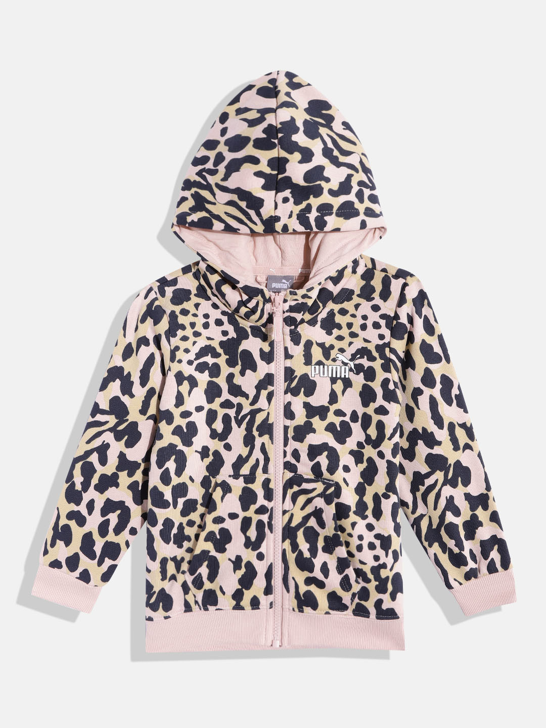 

Puma Girls Leopard Printed Regular Fit Hooded Sweatshirt, Pink