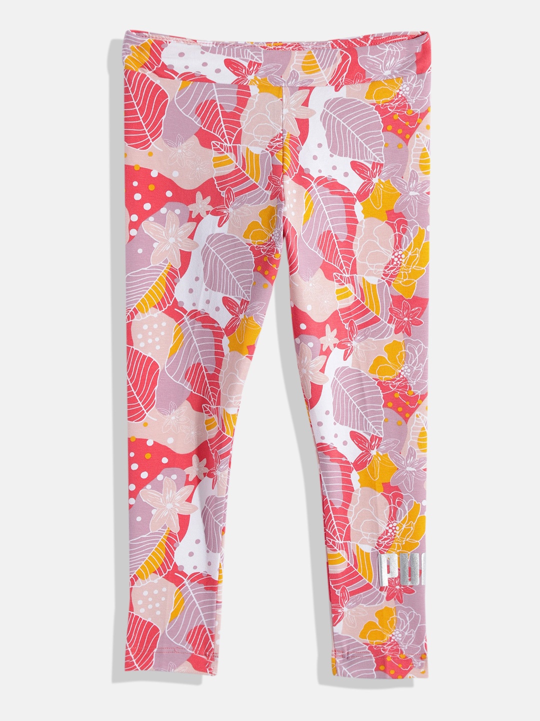 

Puma Girls Floral Print Essential+ Bloom Tight Fit Knitted Ankle Length Leggings, Mauve