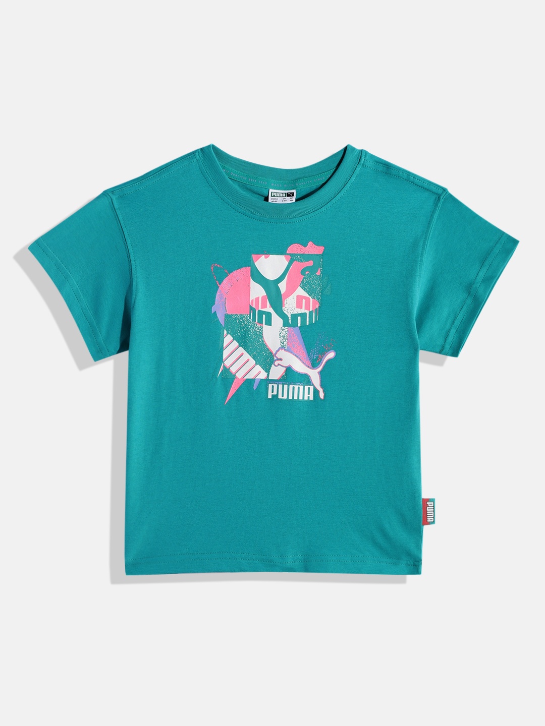 

Puma Boys Fandom Relaxed Fit Printed Pure Cotton T-shirt, Green