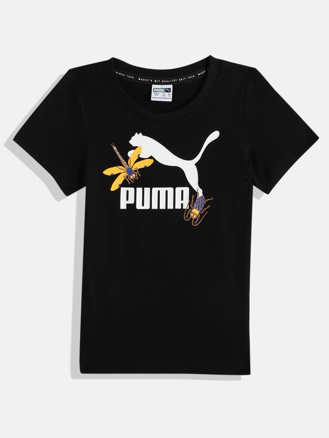 

Puma Kids Brand Logo Printed Small World Regular Fit Pure Cotton T-shirt, Black