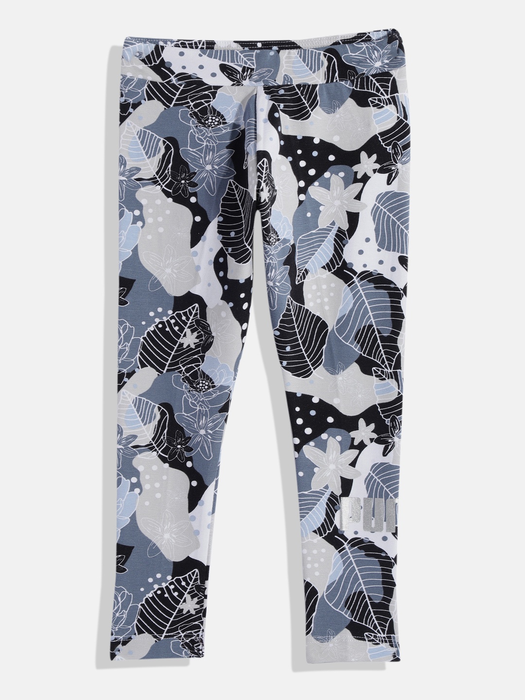 

Puma Girls Floral Print Essential+ Bloom Tight Fit Knitted Ankle Length Leggings, Black