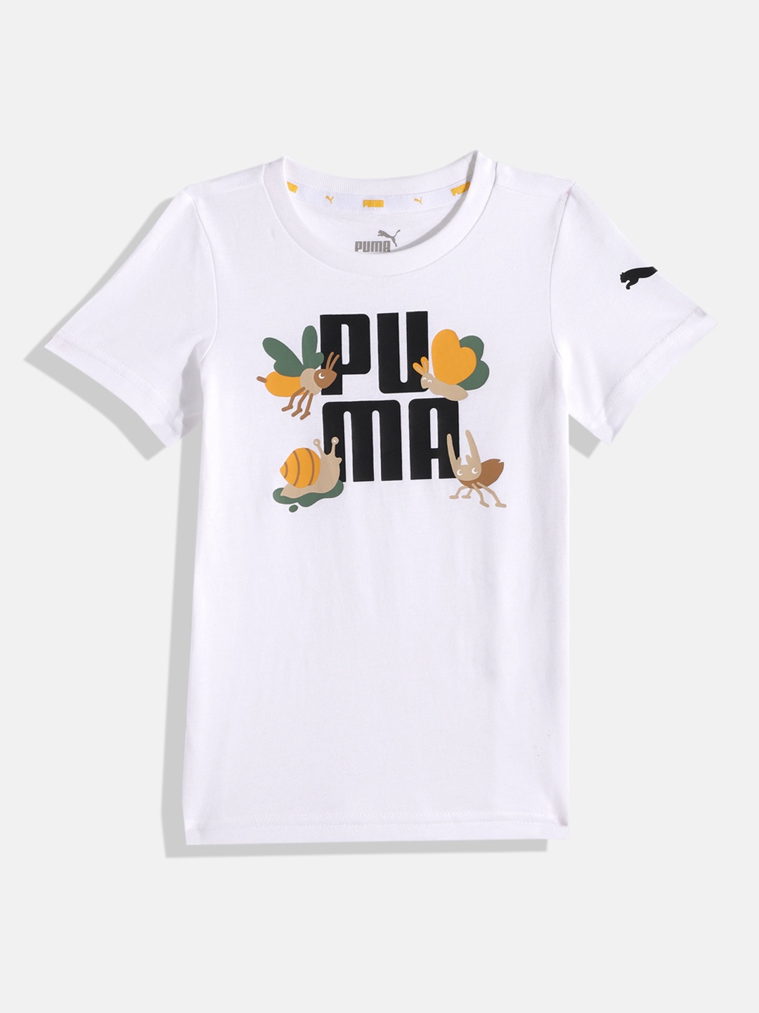 

Puma Kids Brand Logo Printed Small World Regular Fit Pure Cotton T-shirt, White