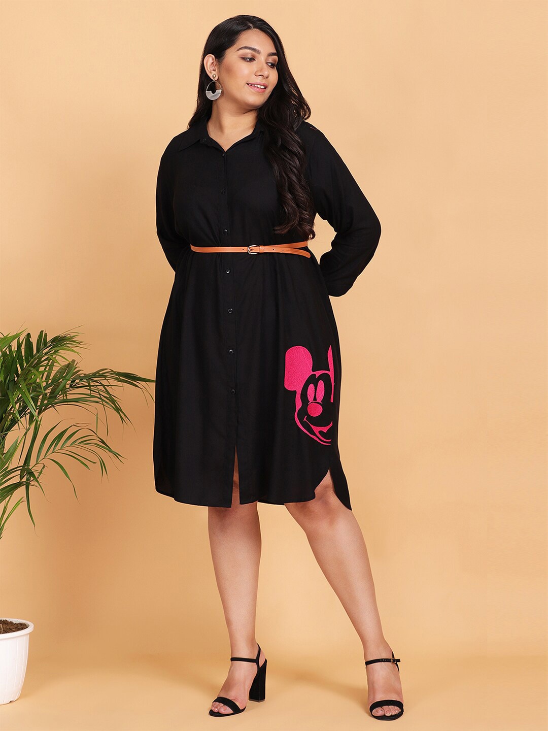

LastInch Black Mickey Embroidery Shirt Dress