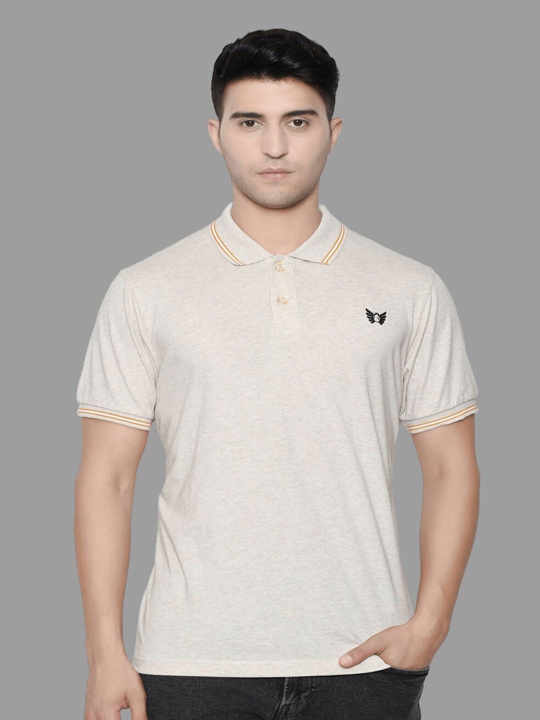 

SIAPA Men Cream-Coloured Polo Collar T-shirt