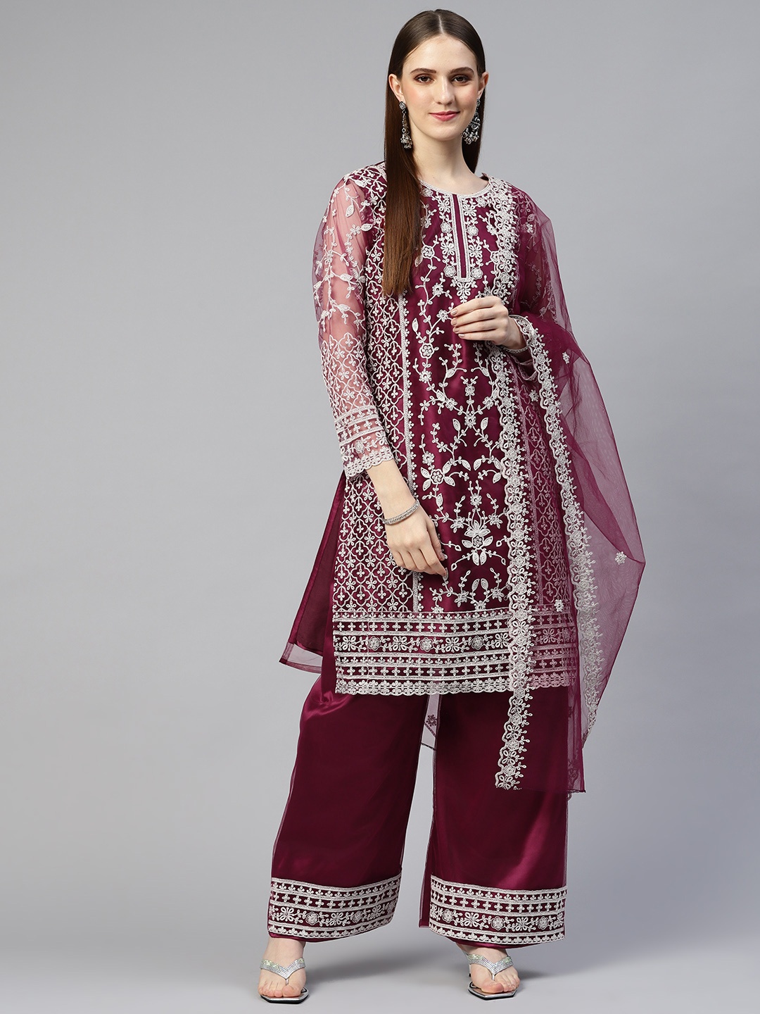 

Readiprint Fashions Purple & White Embroidered Semi-Stitched Dress Material