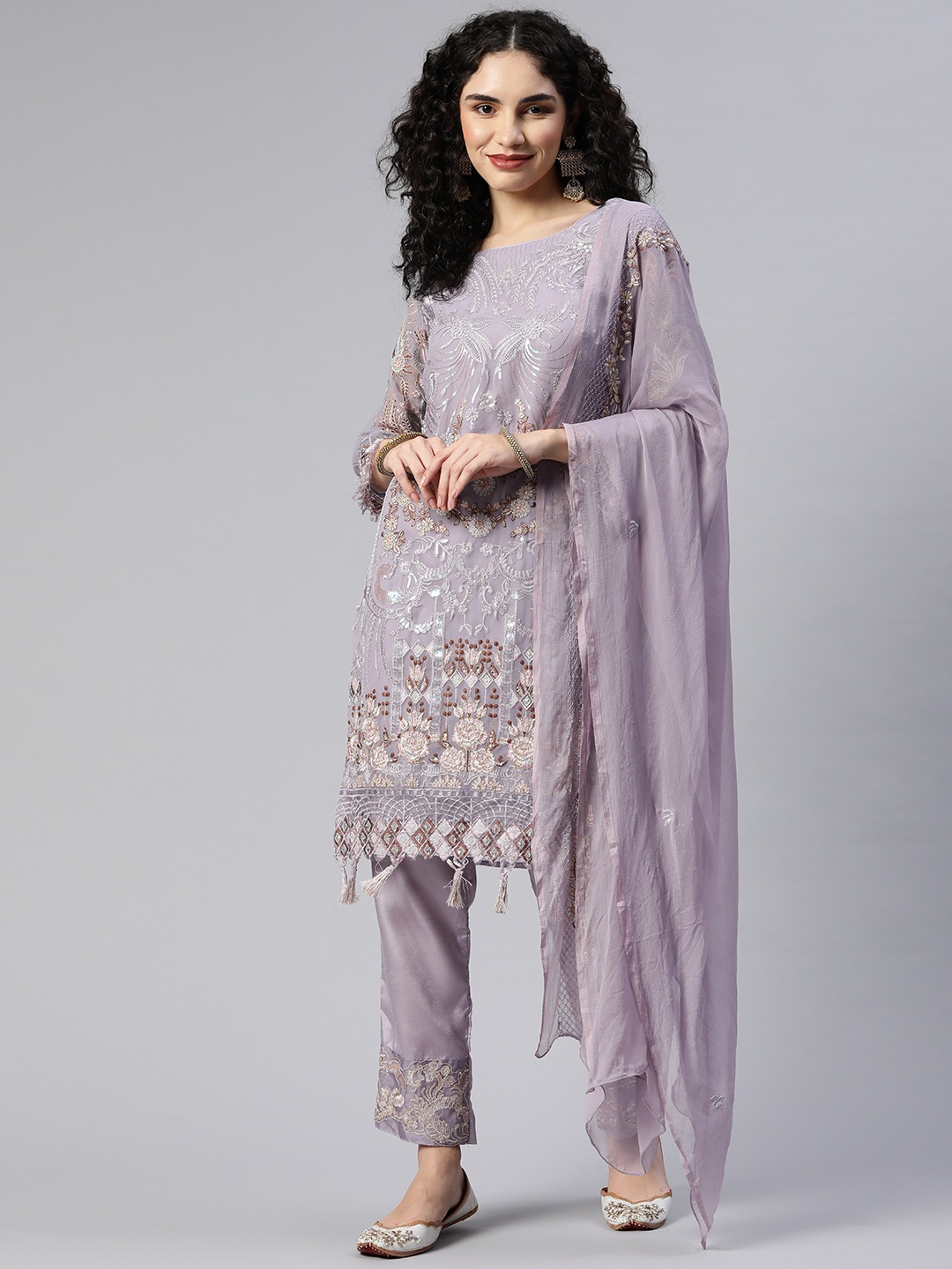 

Readiprint Fashions Lavender Embroidered Semi-Stitched Dress Material