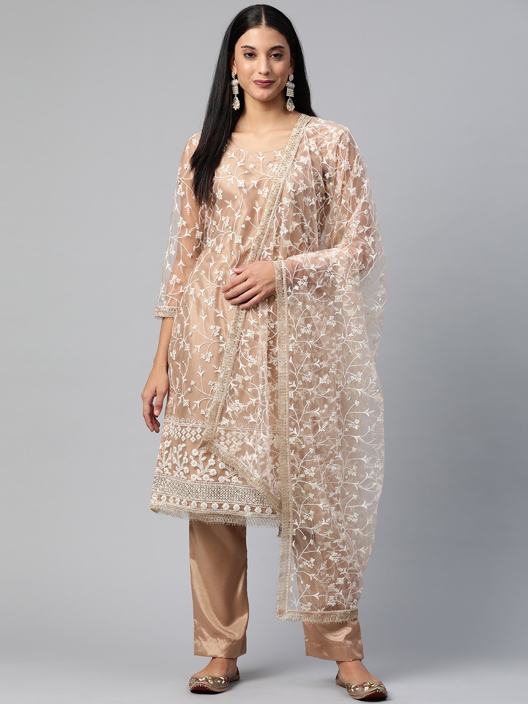 

Readiprint Fashions Embroidered Semi-Stitched Dress Material, Beige