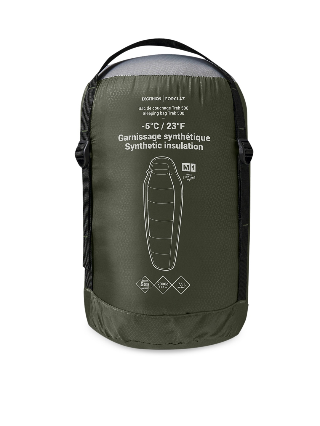 

FORCLAZ By Decathlon Olive Green Colourblocked TREK 500 5C Wadding Twinnable Sleeping Bag