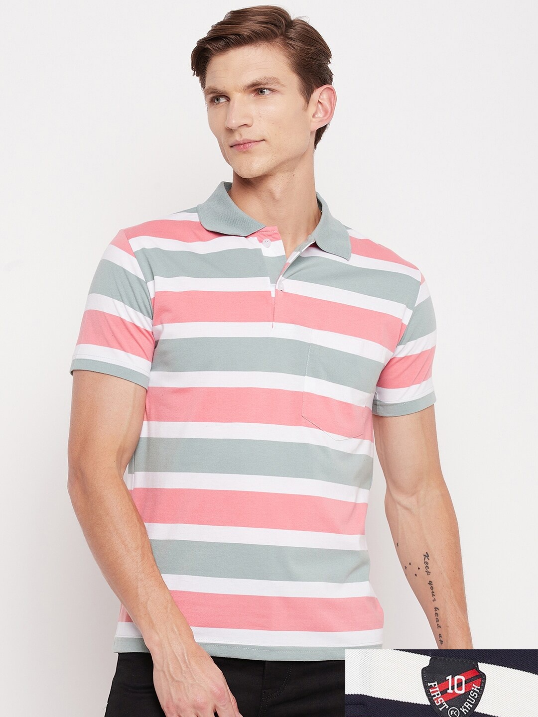 

FirstKrush Men 2 Striped Polo Collar T-shirt, Na