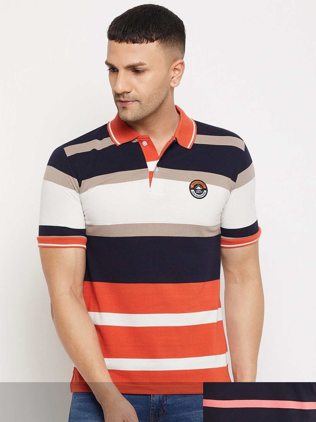 

FirstKrush Men 2 Striped Polo Collar Applique T-shirt, Na