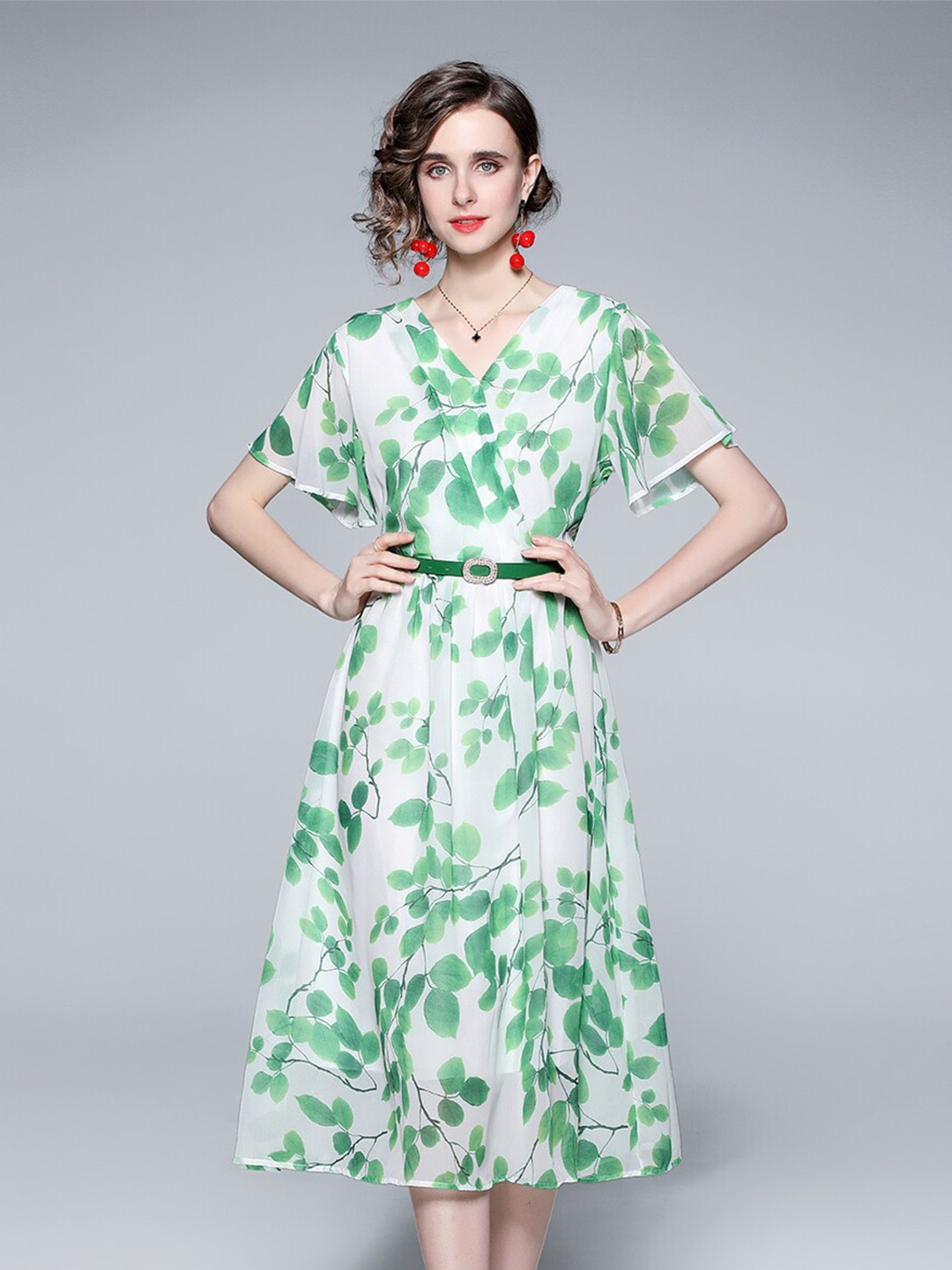 

JC Collection Green Floral A-Line Midi Dress