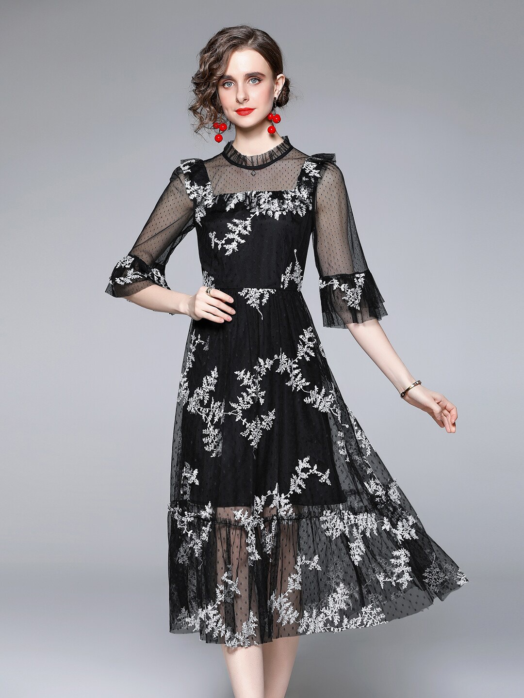 

JC Collection Black Floral Midi Dress