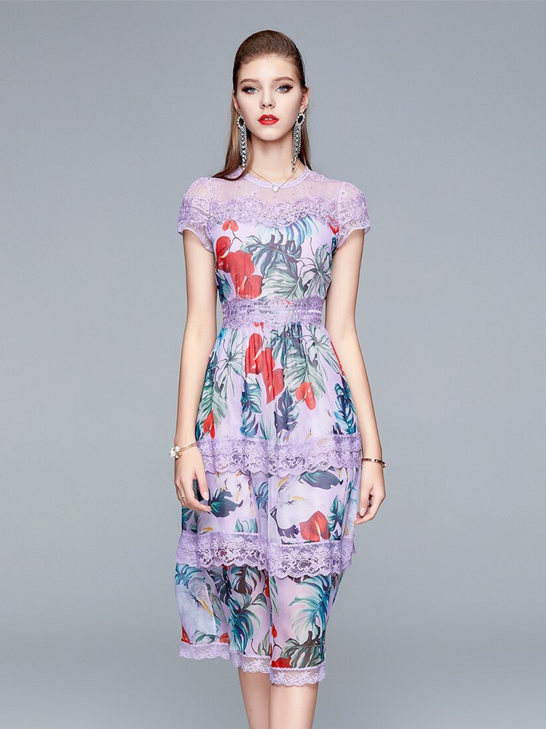 

JC Collection Purple Floral Midi Dress