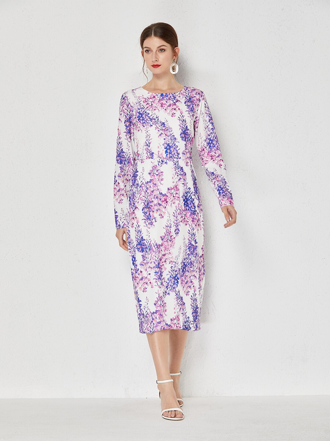 

JC Collection Purple Floral Sheath Midi Dress