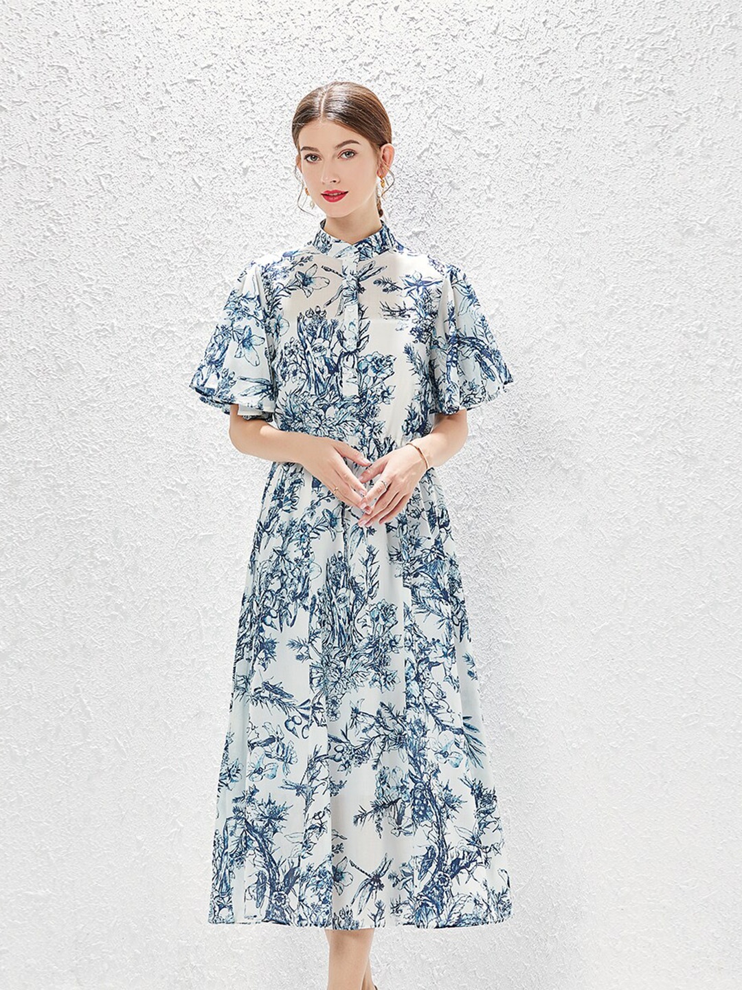 

JC Collection Grey Floral Tie-Up Neck Midi Dress