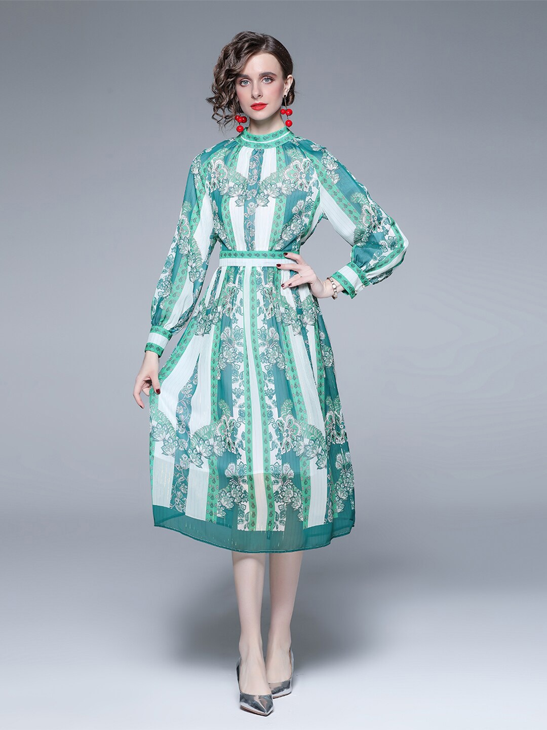 

JC Collection Green Floral A-Line Midi Dress