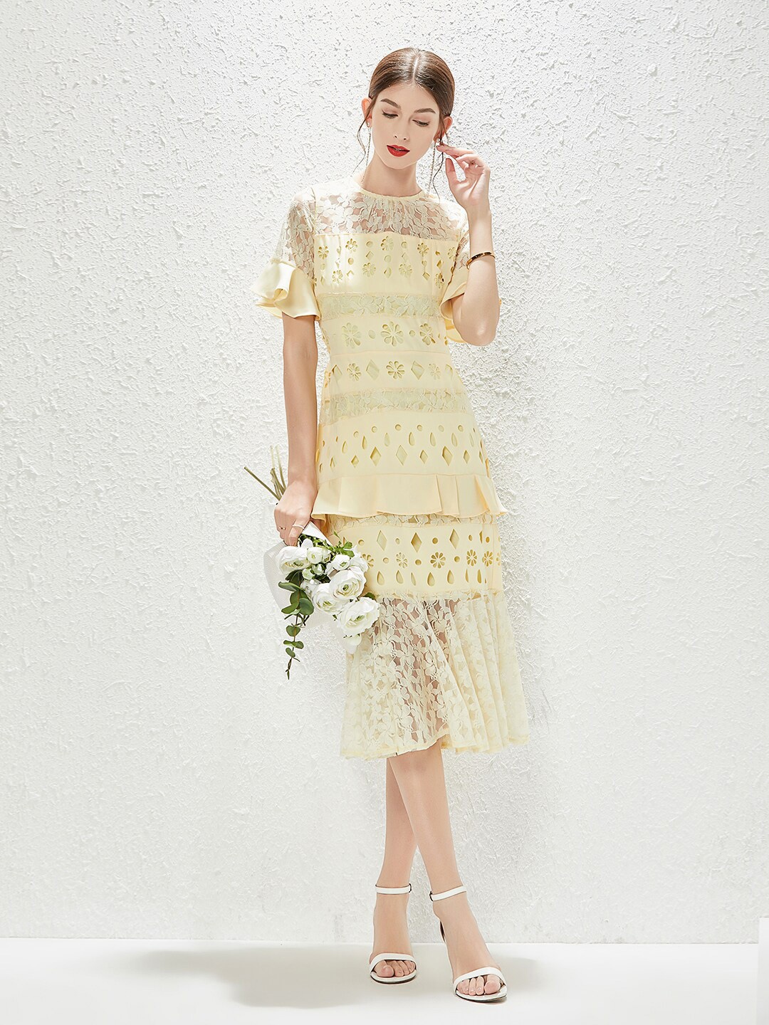 

JC Collection Yellow A-Line Midi Dress