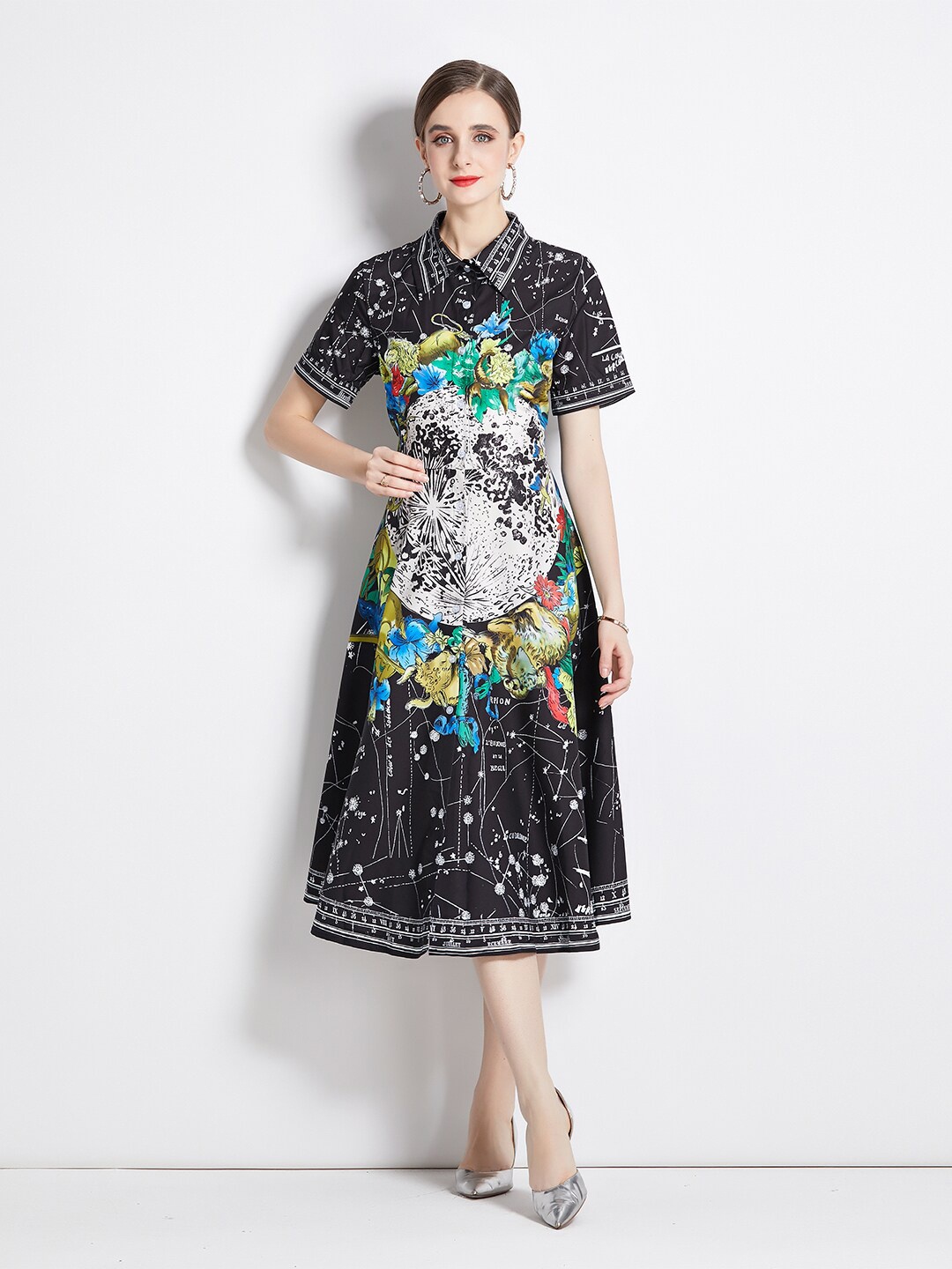 

JC Collection Black & White A-Line Midi Dress