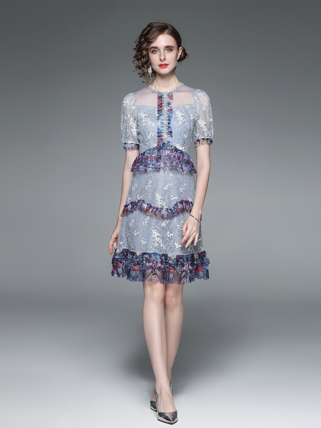 

JC Collection Grey Ethnic Motifs A-Line Dress