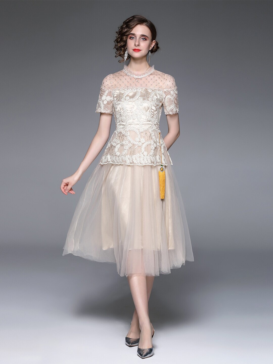 

JC Collection Beige Embellished Midi Dress