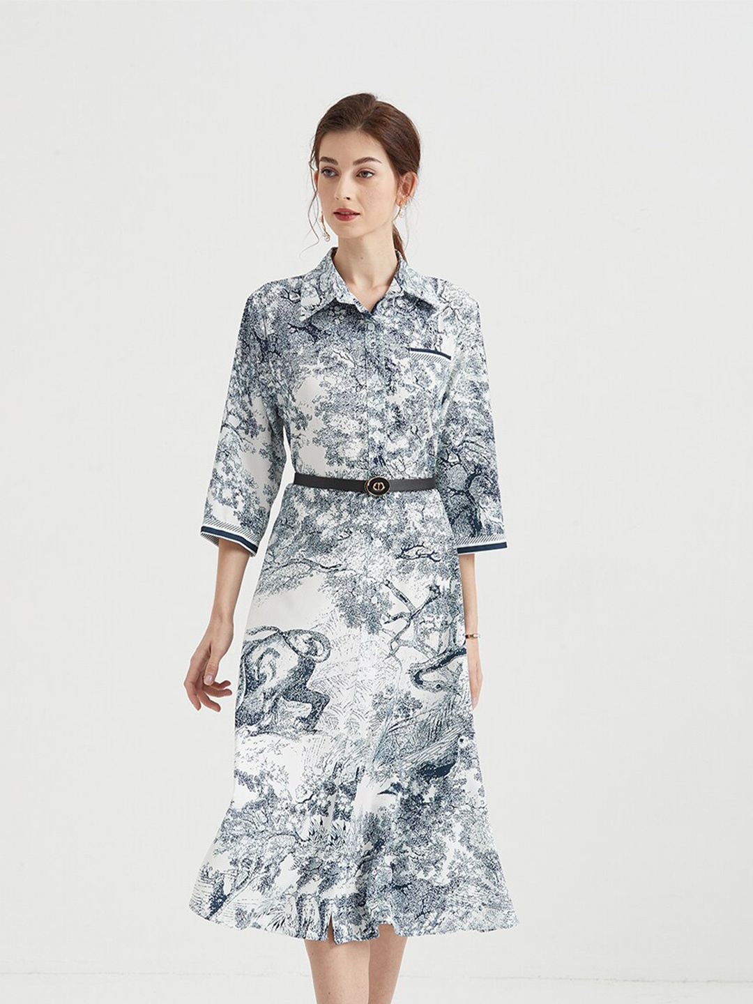 

JC Collection Grey Floral Shirt Midi Dress