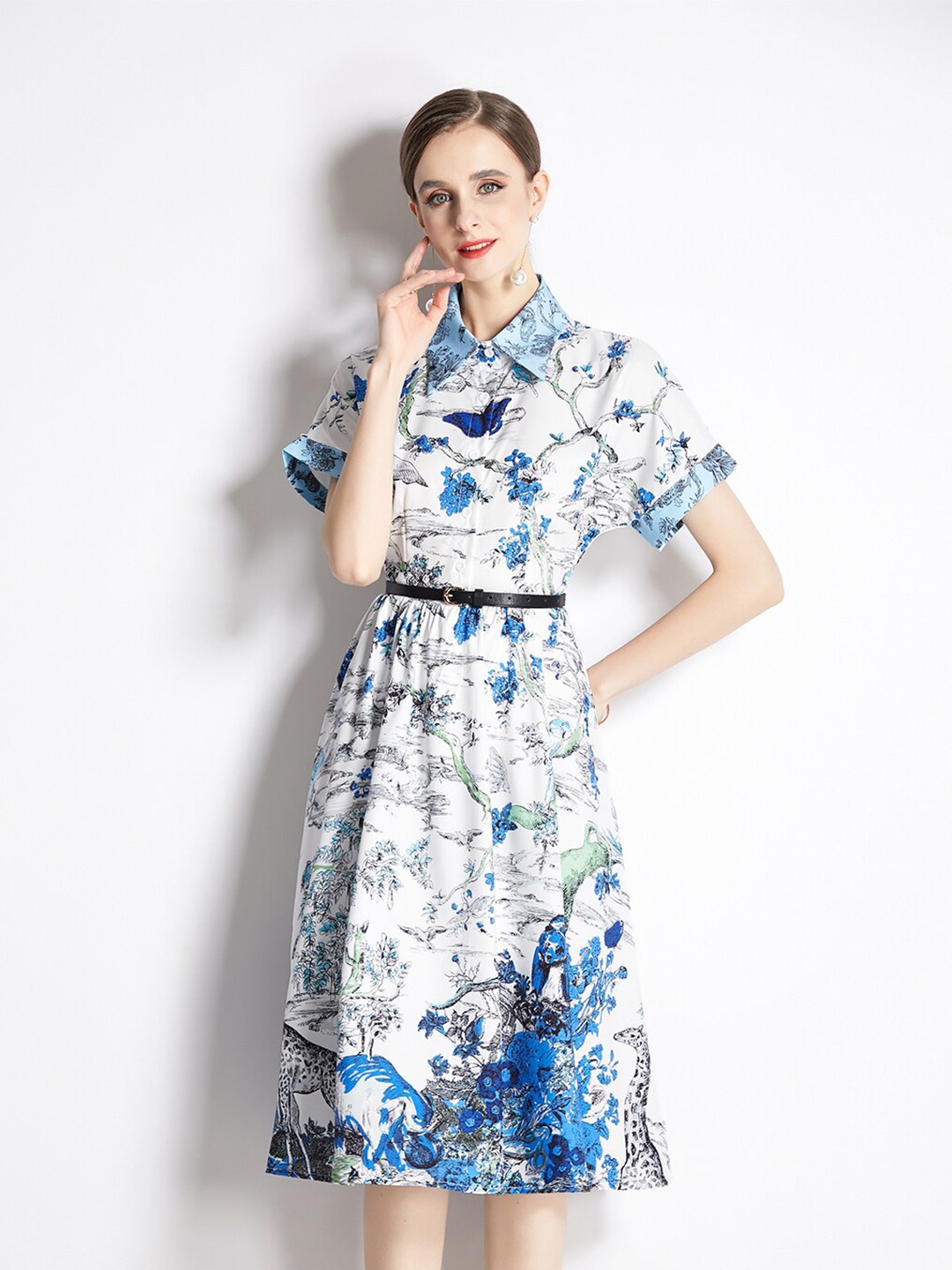 

JC Collection Blue Floral A-Line Dress