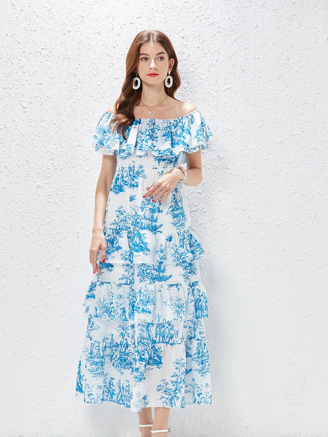 

JC Collection Blue Floral Off-Shoulder Maxi Dress