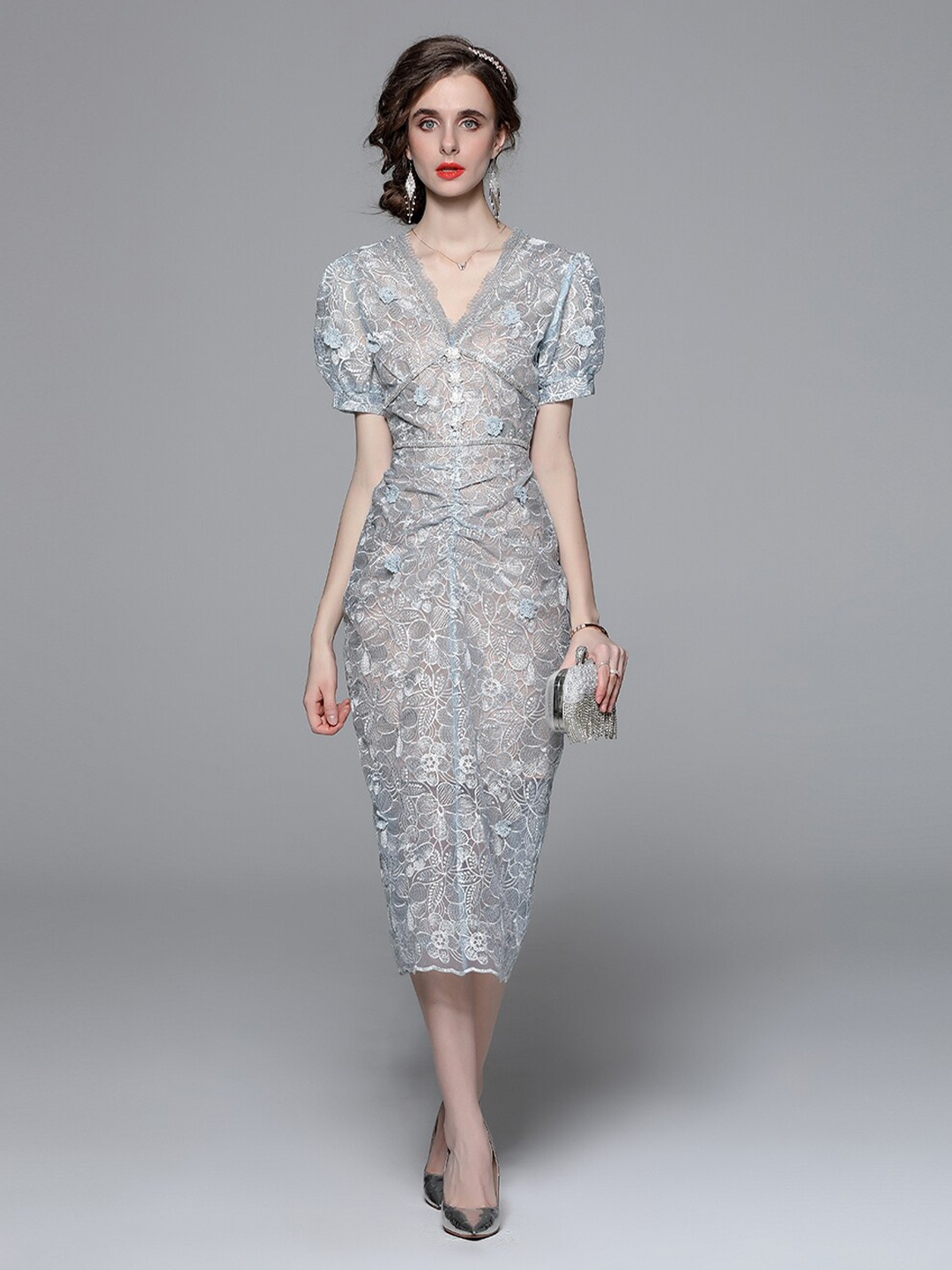 

JC Collection Blue Animal Sheath Midi Dress