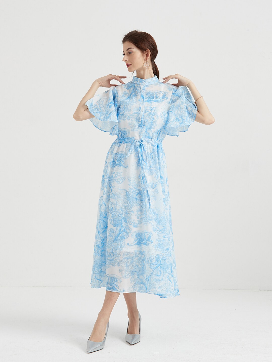 

JC Collection Blue Floral A-Line Midi Dress