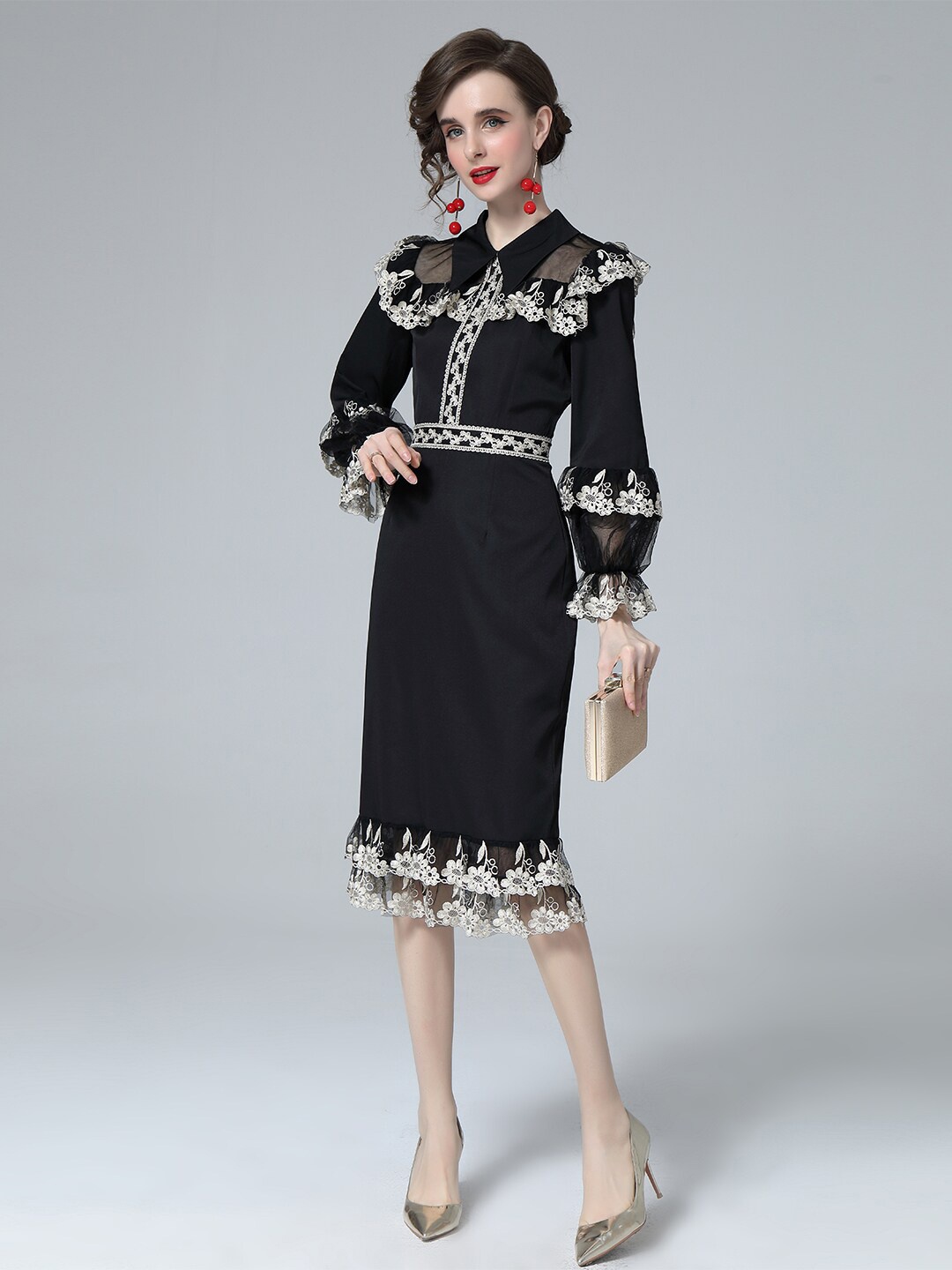 

JC Collection Black A-Line Midi Dress