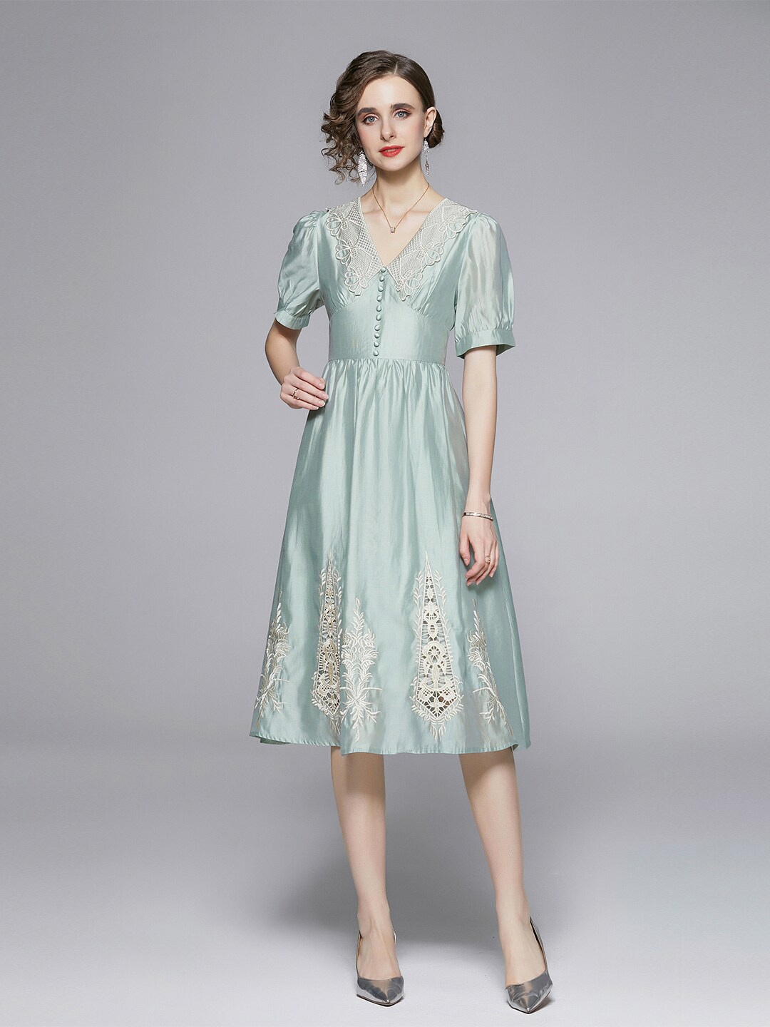 

JC Collection Green A-Line Midi Dress