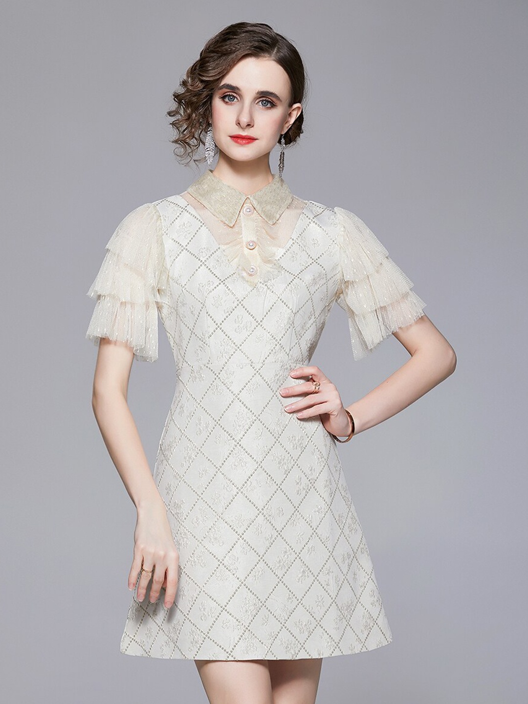 

JC Collection Beige Checked A-Line Dress