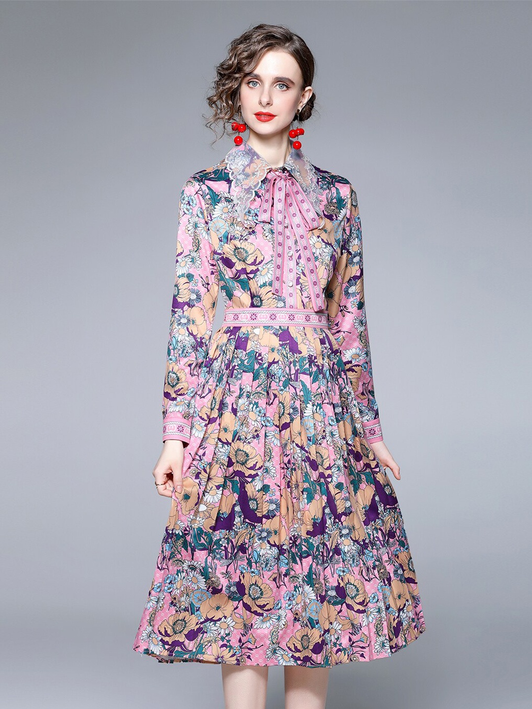 

JC Collection Pink Floral Blouson Midi Dress