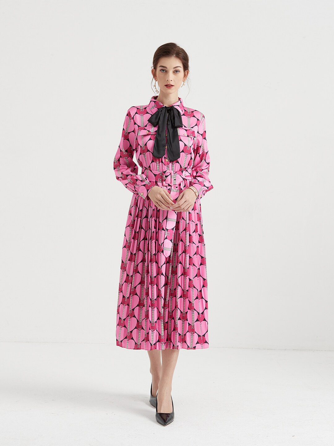 

JC Collection Pink Floral Tie-Up Neck Midi Dress