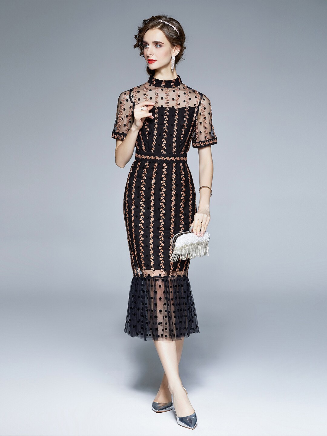 

JC Collection Black Ethnic Motifs Sheath Midi Dress