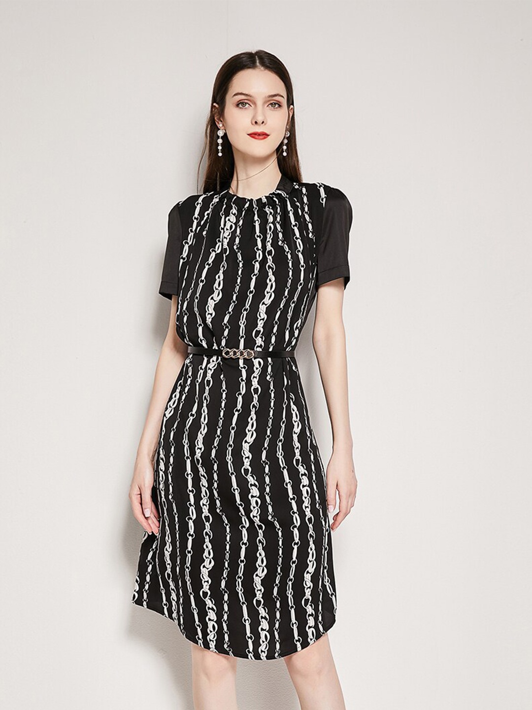 

JC Collection Black Striped A-Line Dress
