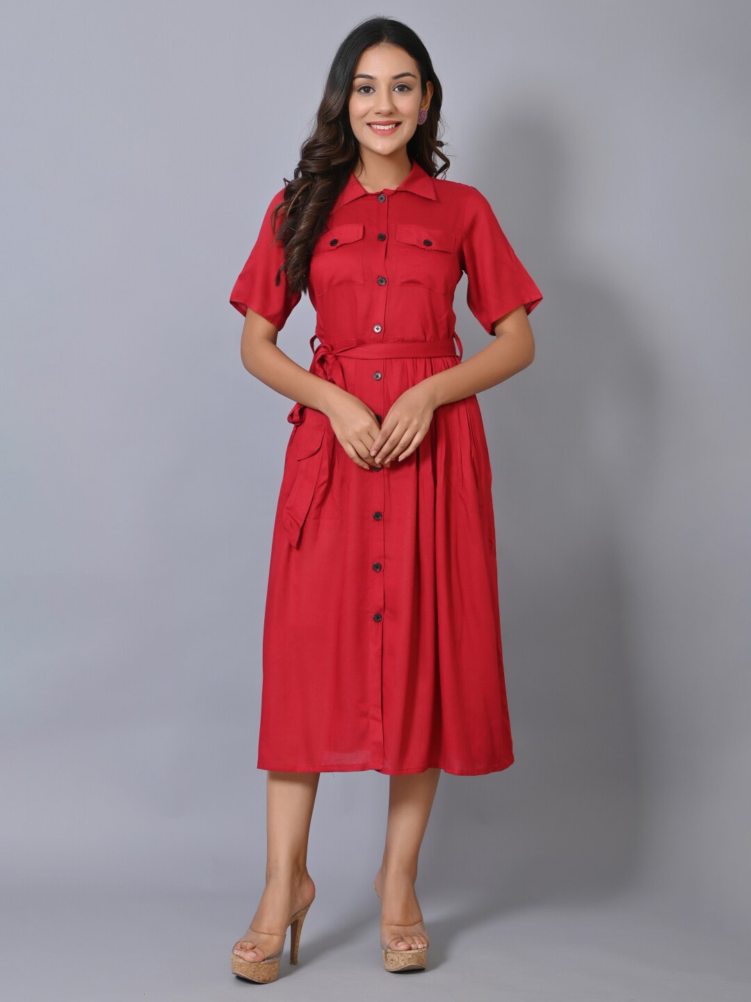 

IQRAAR Maroon Midi Dress