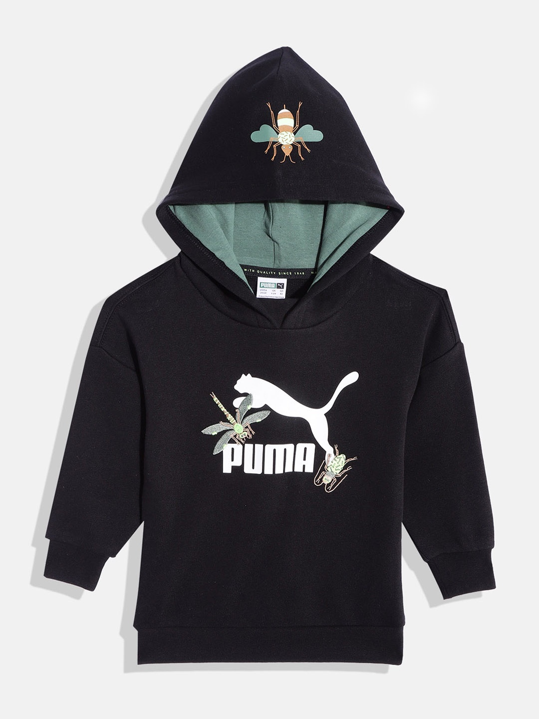 

PUMA Kids Cotton Brand Logo Print Hooded Small World Regular Fit Sweatshirt, Black