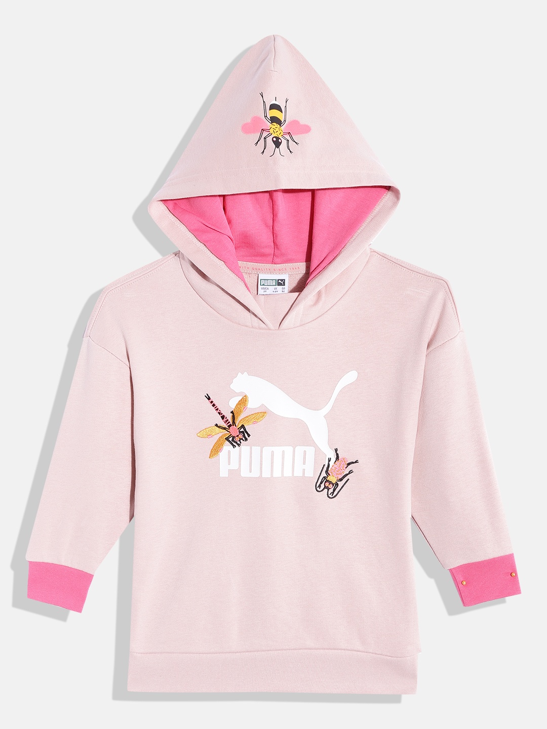 

PUMA Kids Brand Logo Print Hooded Regular Fit Small World Sweatshirt, Peach