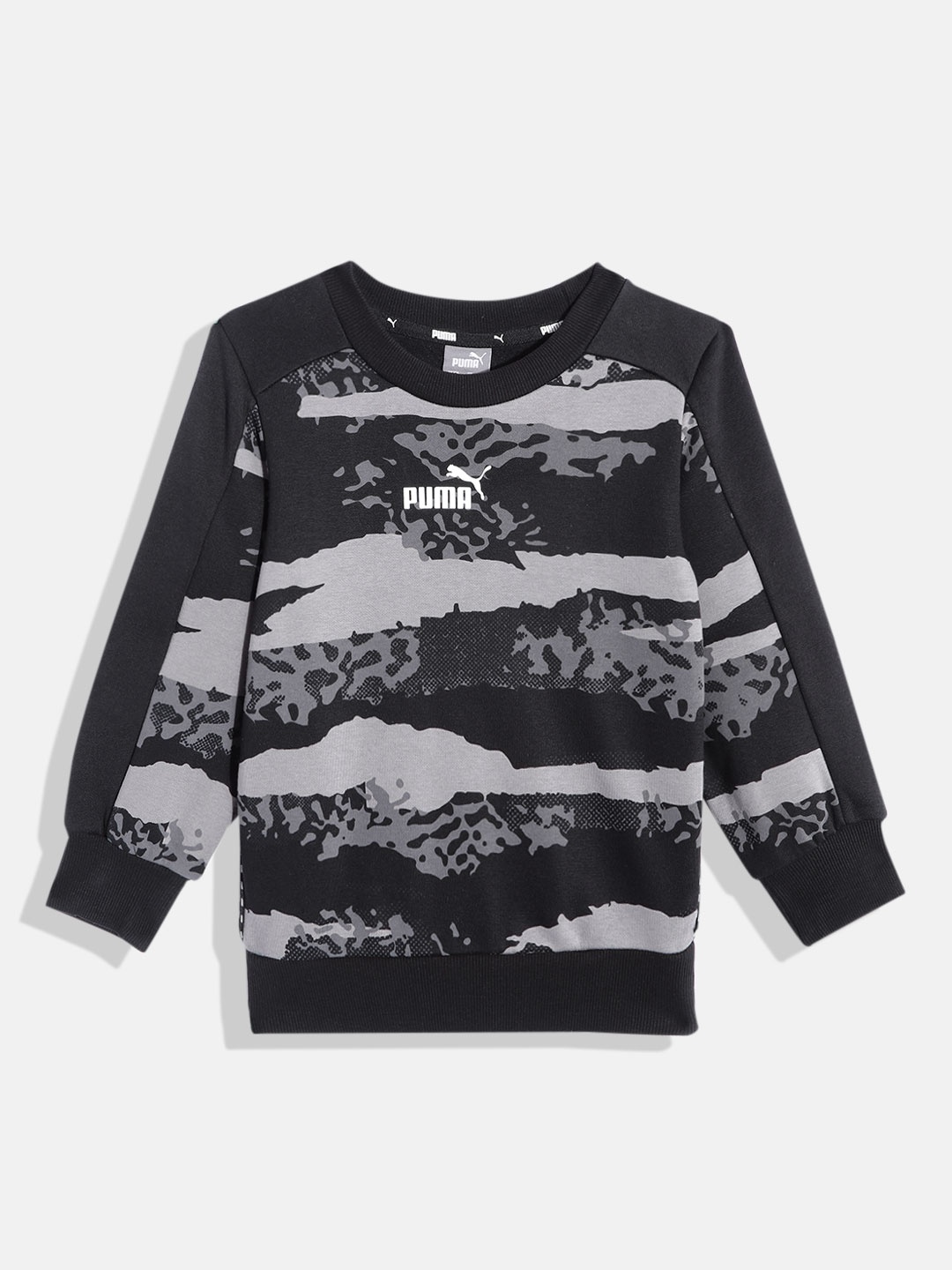 

Puma Boys Camouflage Printed Regular Fit Alpha AOP Crew Sweatshirt, Black
