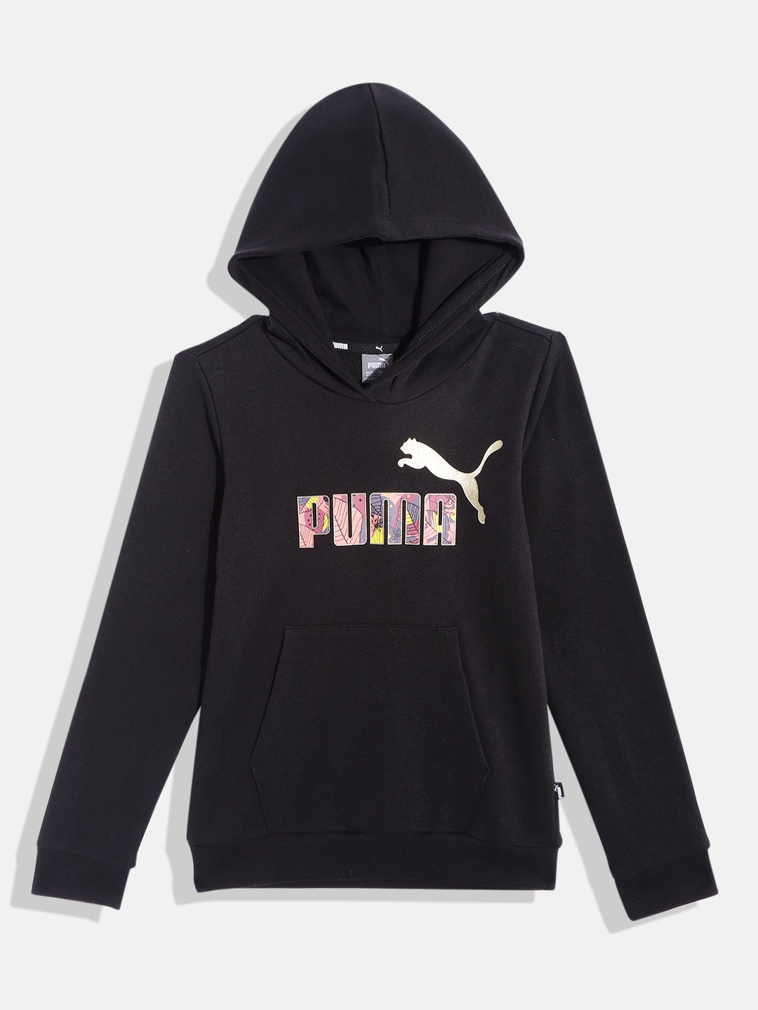 

Puma Girls Brand Logo Printed Regular Fit Hooded Essential+ Bloom Sweatshirt, Black