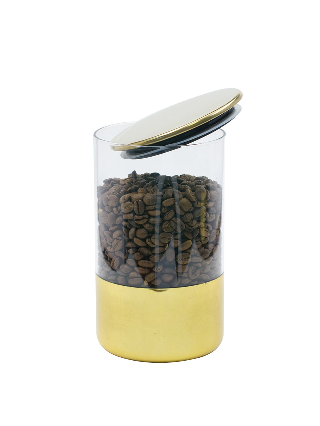 

MARKET99 Gold-Toned Glass Jar With Metal Lid Kitchen Storage