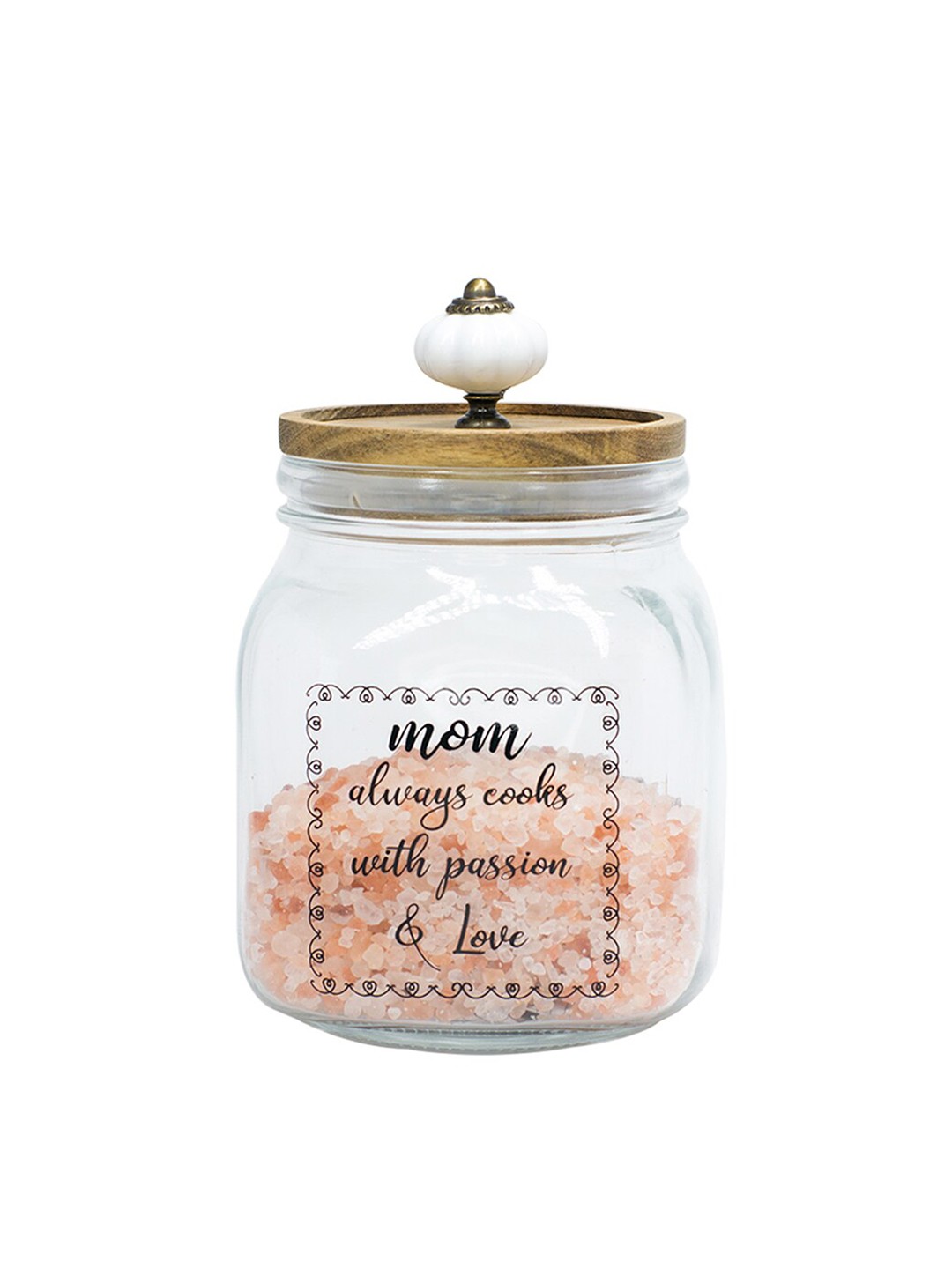 

MARKET99 Transparent Printed Glass Jar With Wooden Lid 600 ML Each