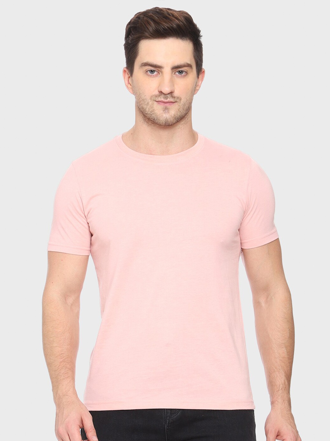 

TEEMOODS Men Pink Raw Edge T-shirt