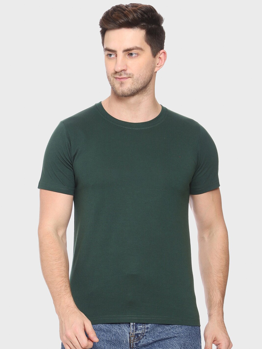 

TEEMOODS Men Green Raw Edge T-shirt