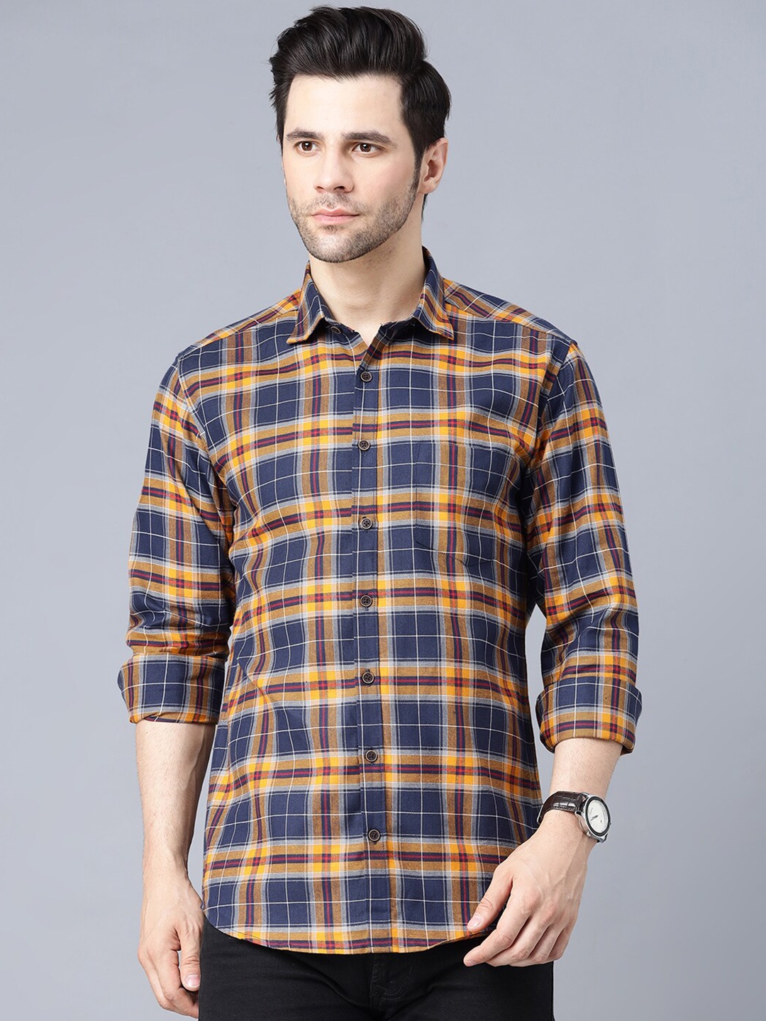 

MR KAMEEJ Men Brown Premium Checked Casual Shirt