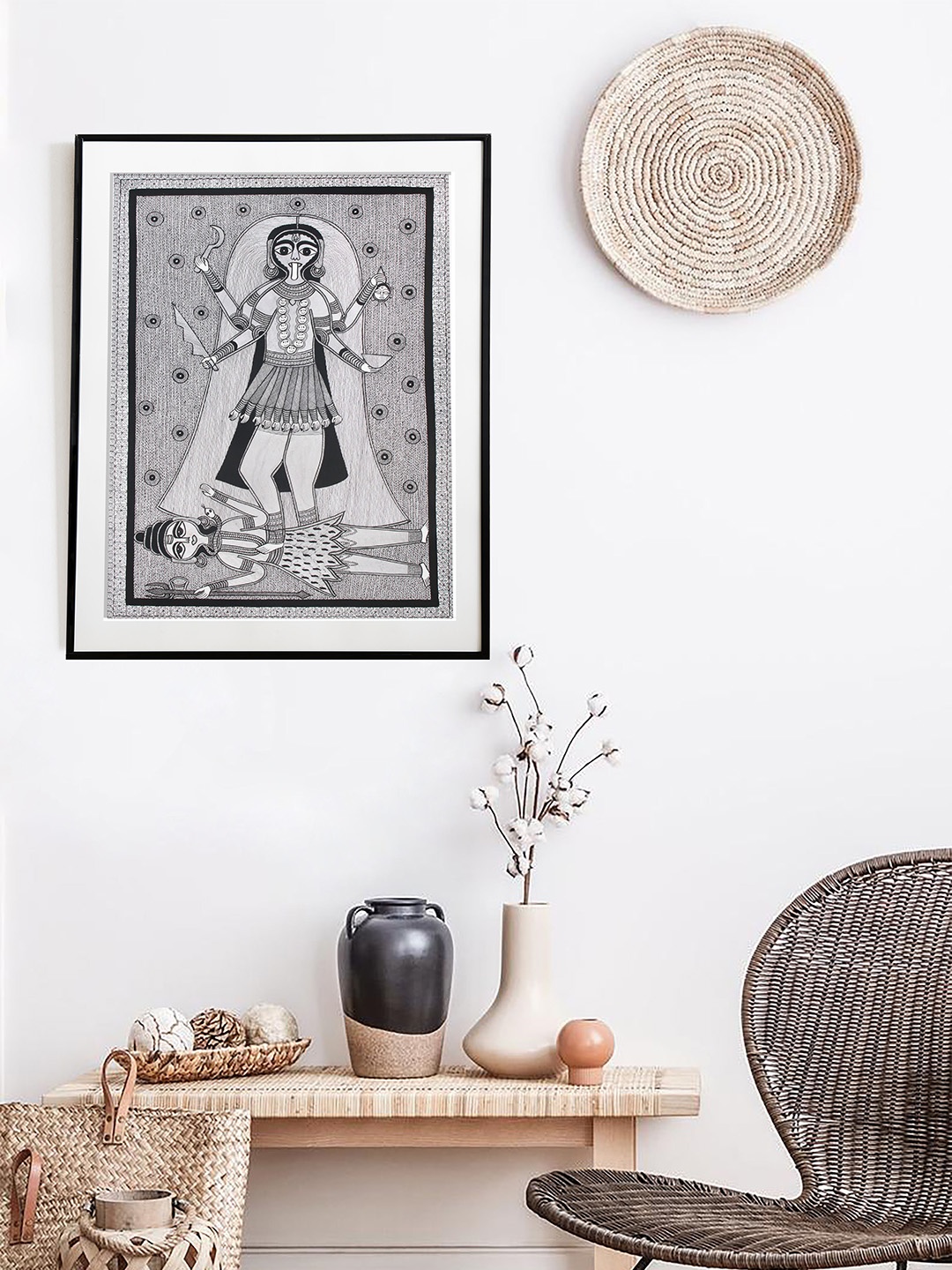 

Exotic India Chaturbhujadhari Devi Kali With The Beauteous Eyes Madhubani Painting, White