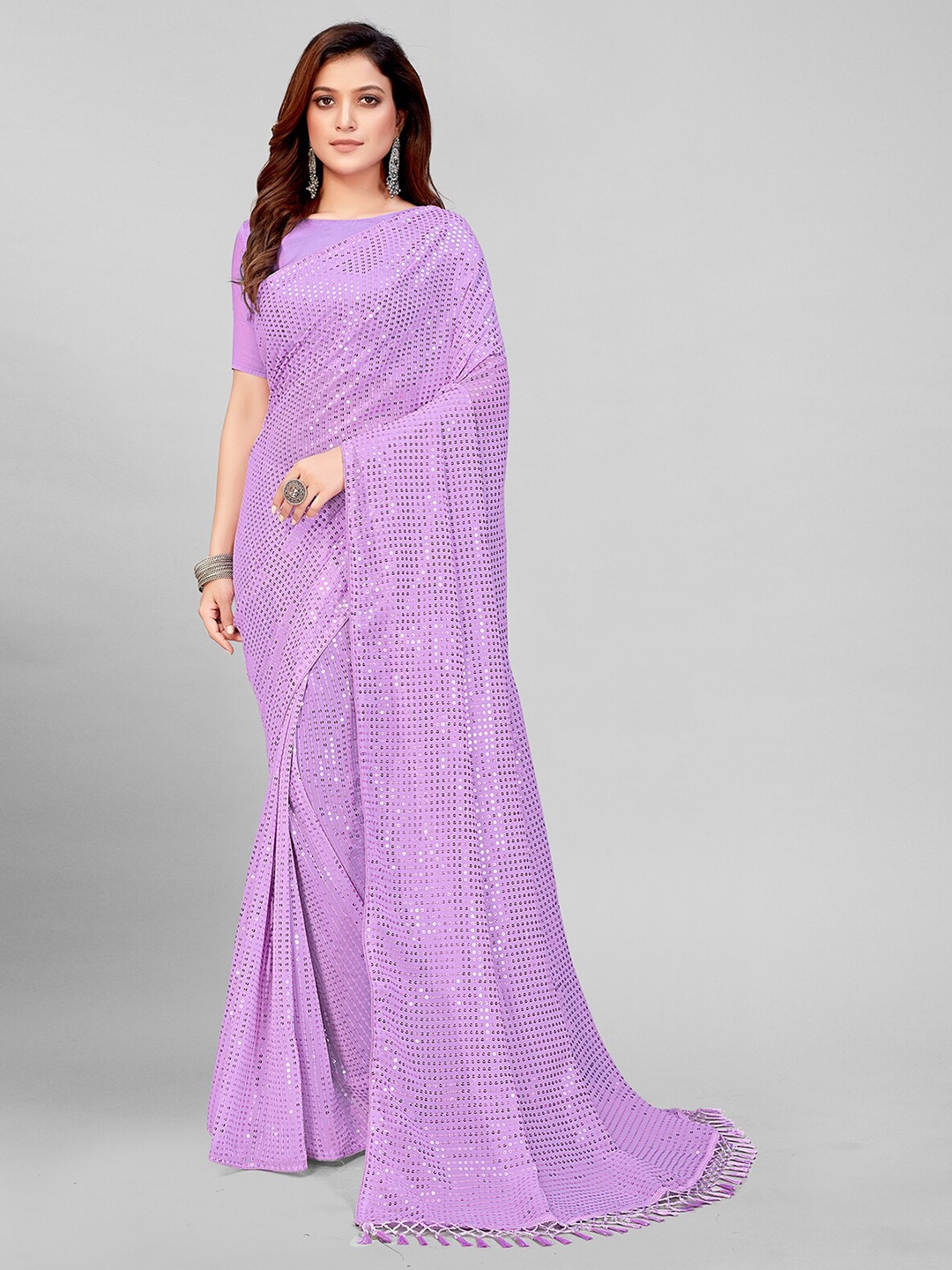 

Granthva Fab Mauve Embellished Sequinned Pure Georgette Saree